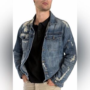 PRPS Men’s Bleached Japanese Cotton Blue Distressed Trucker Jean Jacket Sz L
